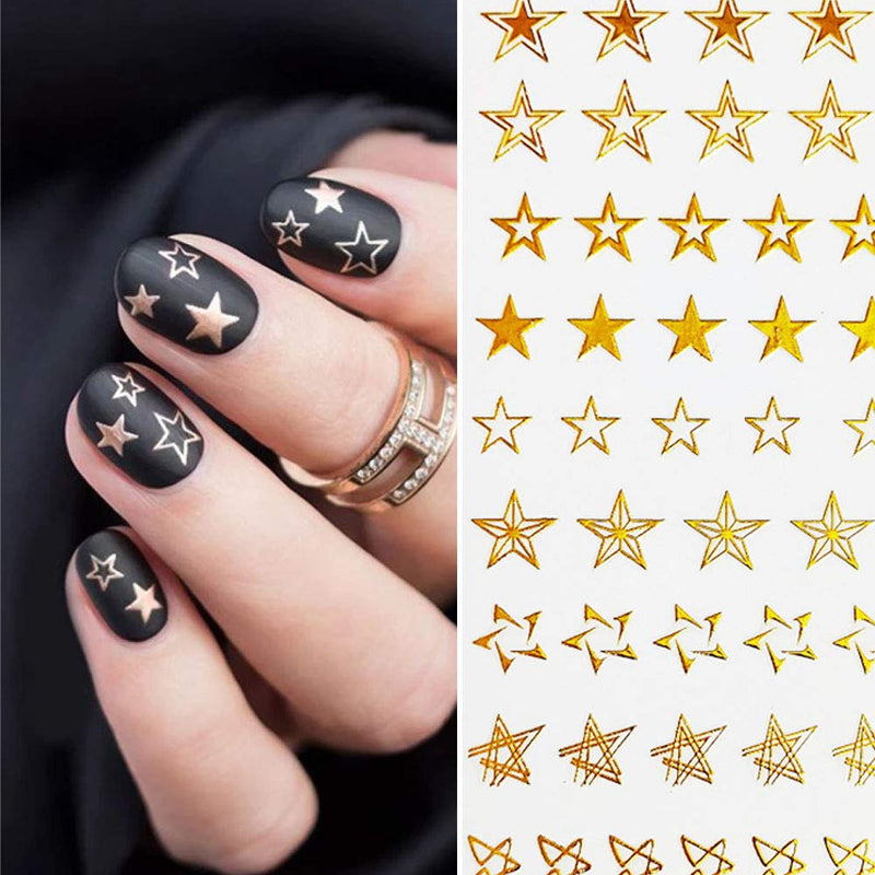 Star Nail Art Stickers Decals Nail Art Supplies 3D Self-Adhesive Firot Fluorescence Holographic LaserStar Nail Art Sticker Five-pointed Star Foil Paper for Nails Design Manicure 12 Sheets - BeesActive Australia