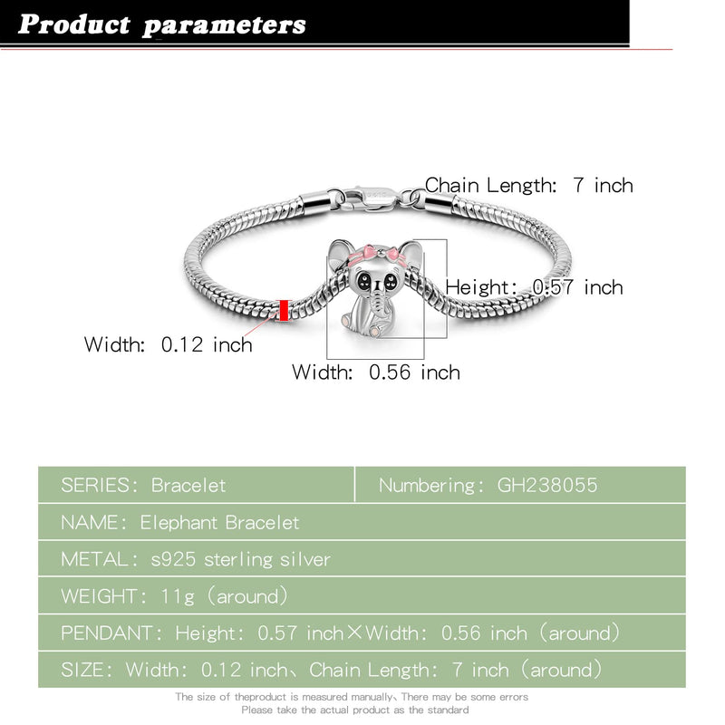 Women 925 Sterling Silver Bracelet Cute Tiny Animal Elephant Charm Dainty Handmade Bracelet For Girl Lobster Clasp Snake Chain Link Jewelry Gift 8 inch - BeesActive Australia
