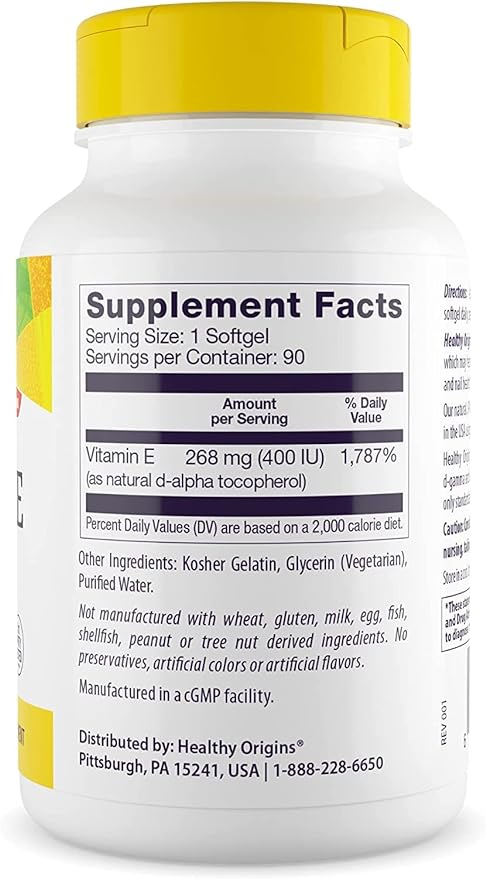 Directly shipped from overseas Healthy Origins Natural Vitamin E, 400iu, 90 Sg - BeesActive Australia