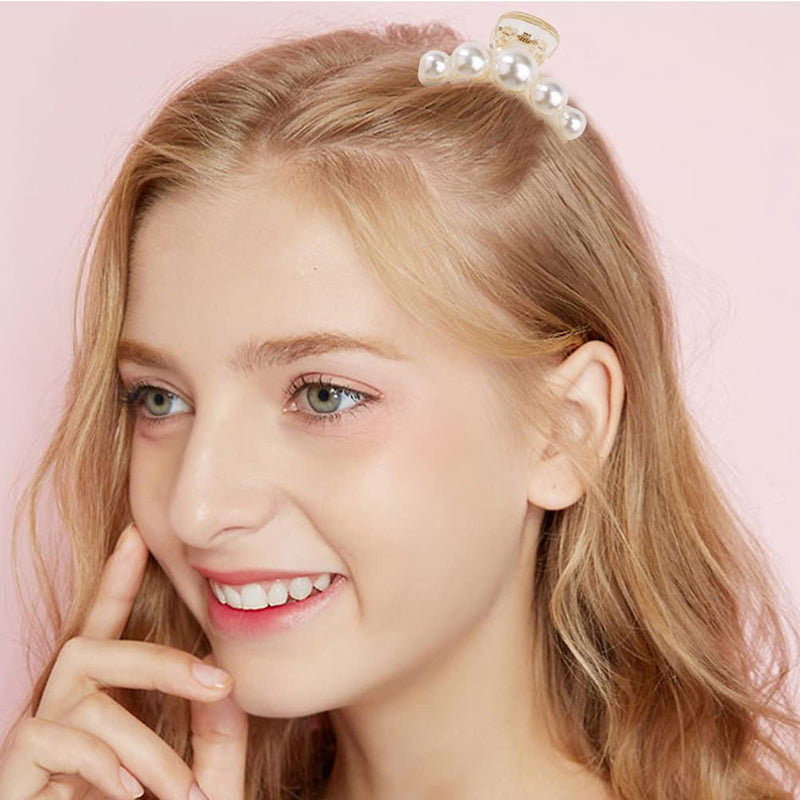 5Pcs Pearl Hair Clip,Plastic Hair Claw Clips Non-Slip Strong Pearl Hair Clips for Women Thick Fine Hair - BeesActive Australia
