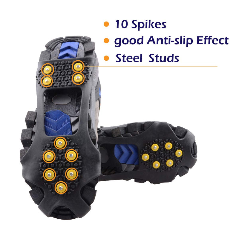 Azarxis Walk Traction Ice Cleat Spikes Crampons with 10 Spikes Snow Grips Stretch Footwear Traction for Walking, Jogging, Climbing, Hiking on Snow and Ice Black XL (Men:11-14 / Women:13-16) - BeesActive Australia