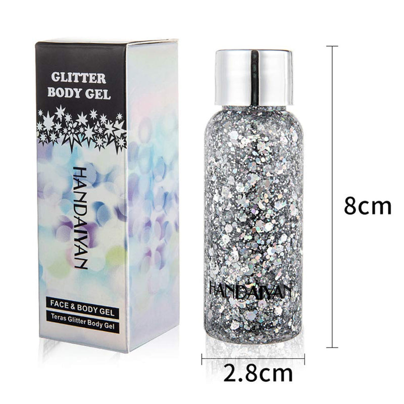 GL-Turelifes Mermaid Sequins Chunky Glitter Liquid Eyeshadow Glitter Body Gel Festival Glitter Cosmetic Face Hair Nails Makeup Long Lasting Sparkling 30g (09# White) 09# White - BeesActive Australia