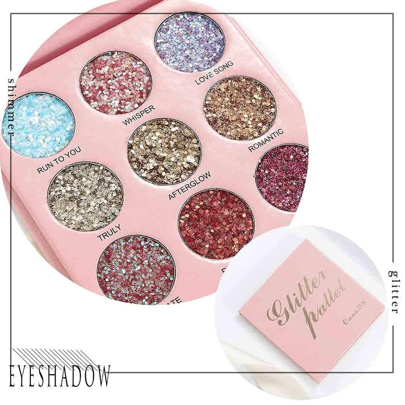 Kilshye Glitter Eyeshadow Palette Sparkle Shimmer Eye Shadow 9 Color Highly Pigment Eyes Shadows Waterproof Long Lasting Eyeshadows Professional Eye Make up for Women and Girls - BeesActive Australia