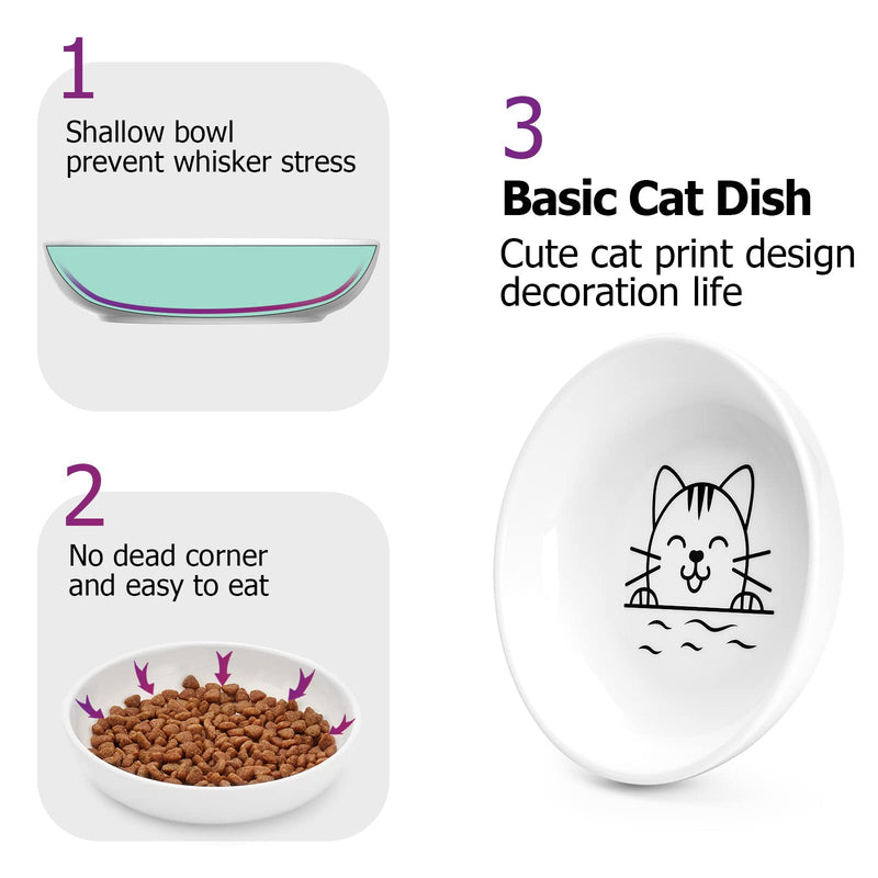 Y YHY Ceramic Cat Dishes, Cat Food Bowls Whisker-Friendly, Cat Bowls for Food and Water, Wide and Shallow Pet Dishes for Cat, Kitten, Kitty, and Rabbits, 3 Pack, 5 OZ, White - BeesActive Australia
