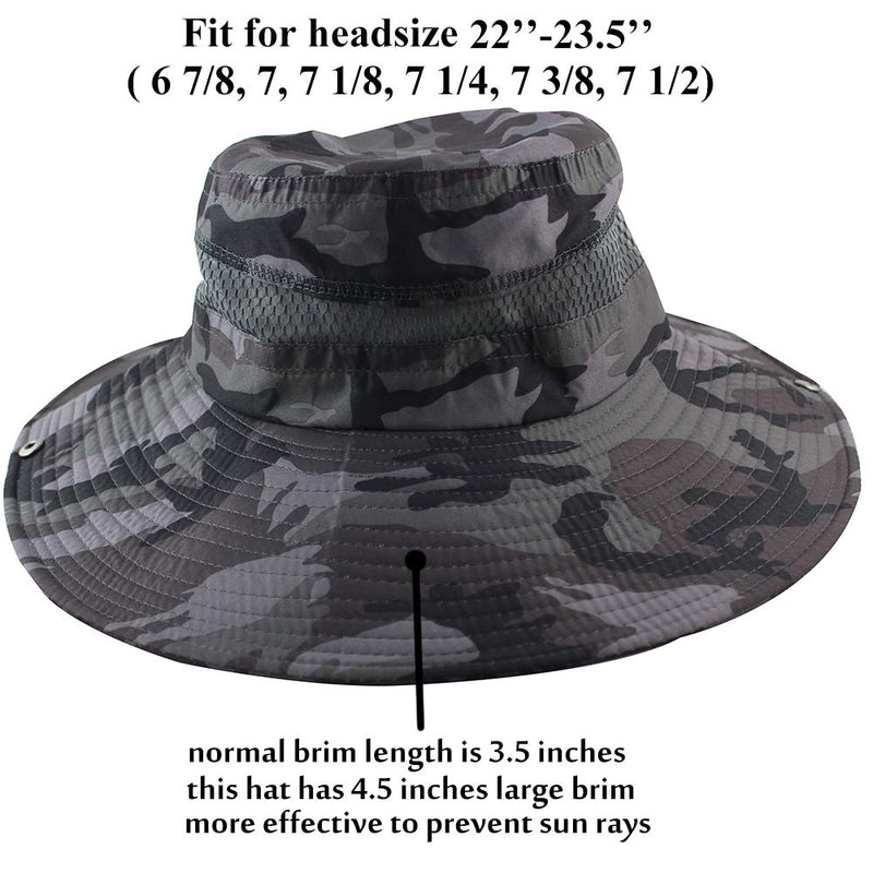 [AUSTRALIA] - CAMOLAND Breathable Wide Brim Boonie Hat Outdoor UPF 50+ Sun Protection Mesh Safari Cap for Travel Fishing Camo Mesh Black 