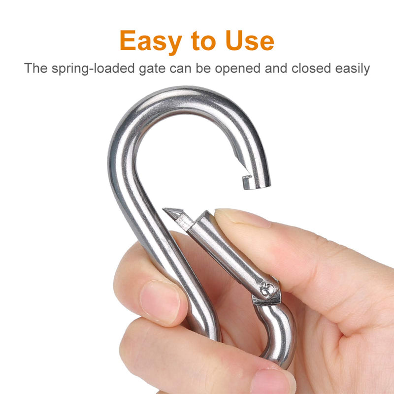 6PCS Spring Snap Hooks Carabiner- 304 Premium Stainless Steel Heavy Duty Carabiner Clips Assorted Sizes (2, 2.36, 3.15 inch) for Camping, Fishing, Hiking, Traveling, Backpack, Keychain; Silver - BeesActive Australia