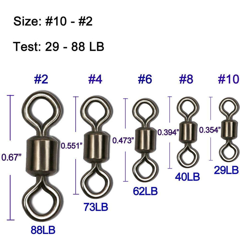 [AUSTRALIA] - Shaddock Fishing 500pcs/box Size 2 4 6 8 10 Fishing Rolling Swivel High-Strength Stainless Steel Rolling Barrel Swivel Fishing Tackle-30Lb to 97 Lb 