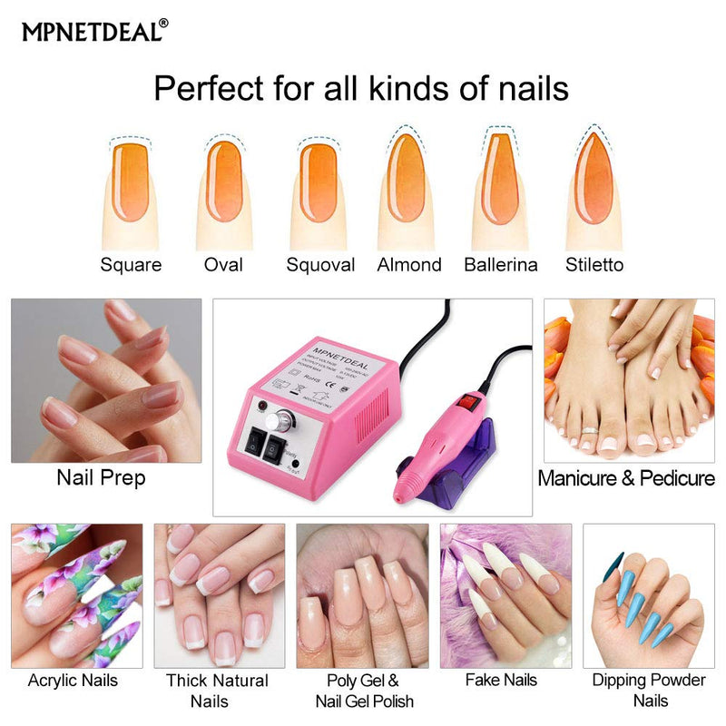 Electric Nail Drill Mpnetdeal Nail Drill Machine Nail File e File Drill Set Kit for Acrylic Nails Gel Nail Glazing Nail Drill Nail Art Polisher Sets Glazing Nail Drill Grinder Manicure Pedicure(Pink) Pink SetA - BeesActive Australia