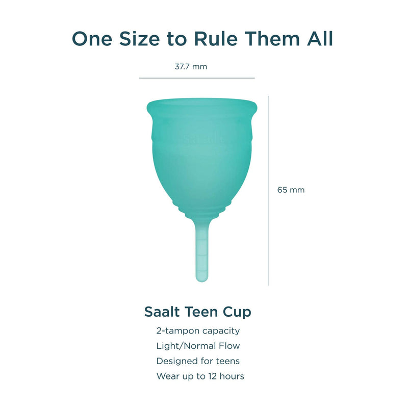 Saalt Teen Menstrual Cup - Best Sensitive Reusable Cup - Wear for 12 Hours - Tampon and Pad Alternative (Aqua Green) Aqua Green - BeesActive Australia