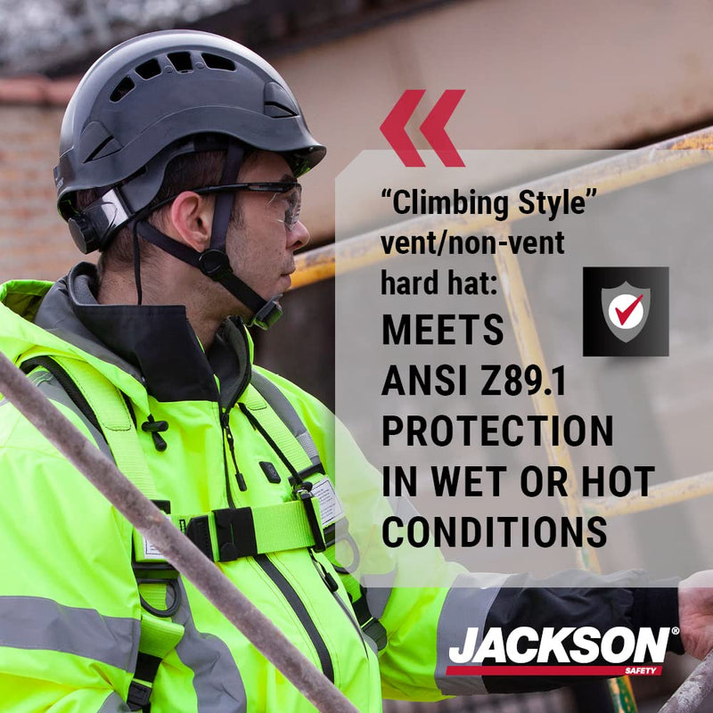 Jackson Safety CH-400V Hard Hat, Industrial"Climbing" Style, 6-pt.Suspension, Vented, Black, 20927 - BeesActive Australia