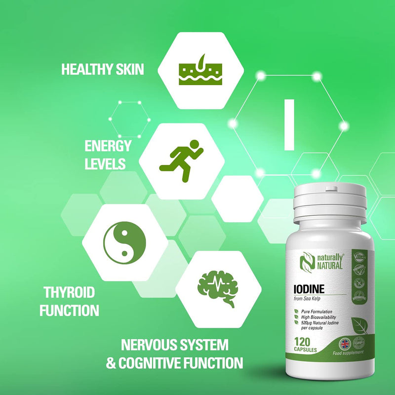 Naturally Natural Sea Kelp Iodine 120 Vegan Capsules High Dose 520mcg Iodine per Capsule Pure Formulation 4 Months Supply - BeesActive Australia