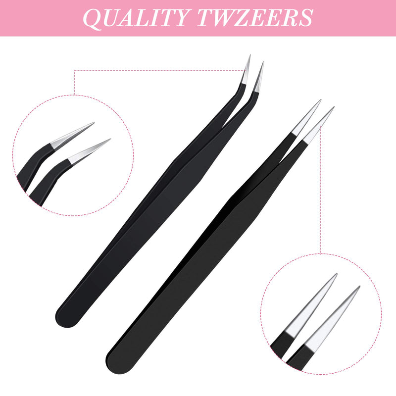 2 Pieces Nail Rhinestone Picker Dotting Pen Dual-ended Gems Crystals Pickup Tool with 2 Replaceable Wax Heads, 2 Pieces Wax Pickup Pen and 2 Pieces Tweezers for Manicure Nail Art DIY Decoration - BeesActive Australia