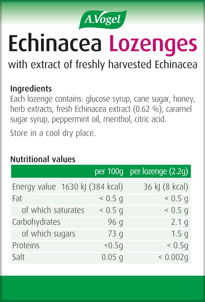 A.Vogel Echinacea Lozenges | Extract of Freshly Harvested Echinacea | Blend of Other Herbs | Suitable for Vegetarians | 30g 30g (pack of 1) - BeesActive Australia