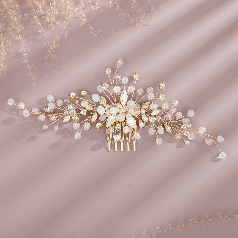 Kercisbeauty Wedding Hair Comb with Crystal Rhinestones for Brides Bridal Headpiece(Gold) Gold - BeesActive Australia