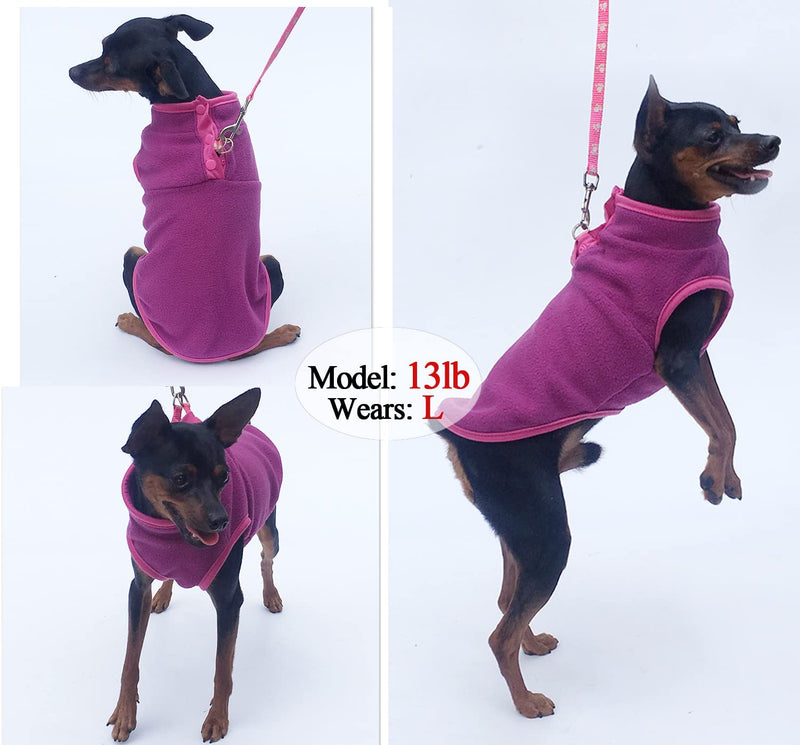 2 Pack Dog Fleece Vest Sweater, Warm Pullover Fleece Puppy Jacket, Autumn Winter Cold Weather Coat Clothes, Pet Stretch Fleece Apparel with Buttons Costumes for Small Medium Dogs Cats Fuchsia+Gray - BeesActive Australia