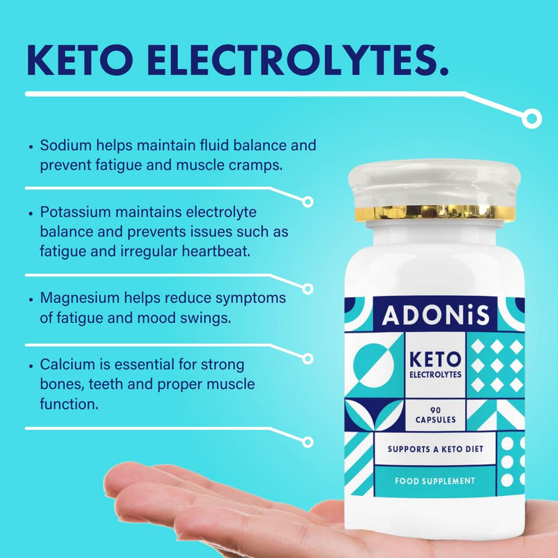 ADONiS Keto Electrolytes Supplement | Sugar-Free & Carb-Free Rehydration | Replenished Essential Electrolytes Like Sodium, Potassium, Magnesium & Calcium | Vegan & Keto-Friendly | 90 Capsules - BeesActive Australia