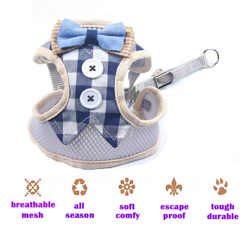 Puppy Harness and Leash Set for Walking Escape Proof Adjustable Soft Padded Mesh Front Vest Harness with Leash and Cute Bows Easy to Put On & Take Off Step in Dog Harness for Small Dogs and Cats Medium(Chest:11.0"-22.8") Blue Plaid - BeesActive Australia