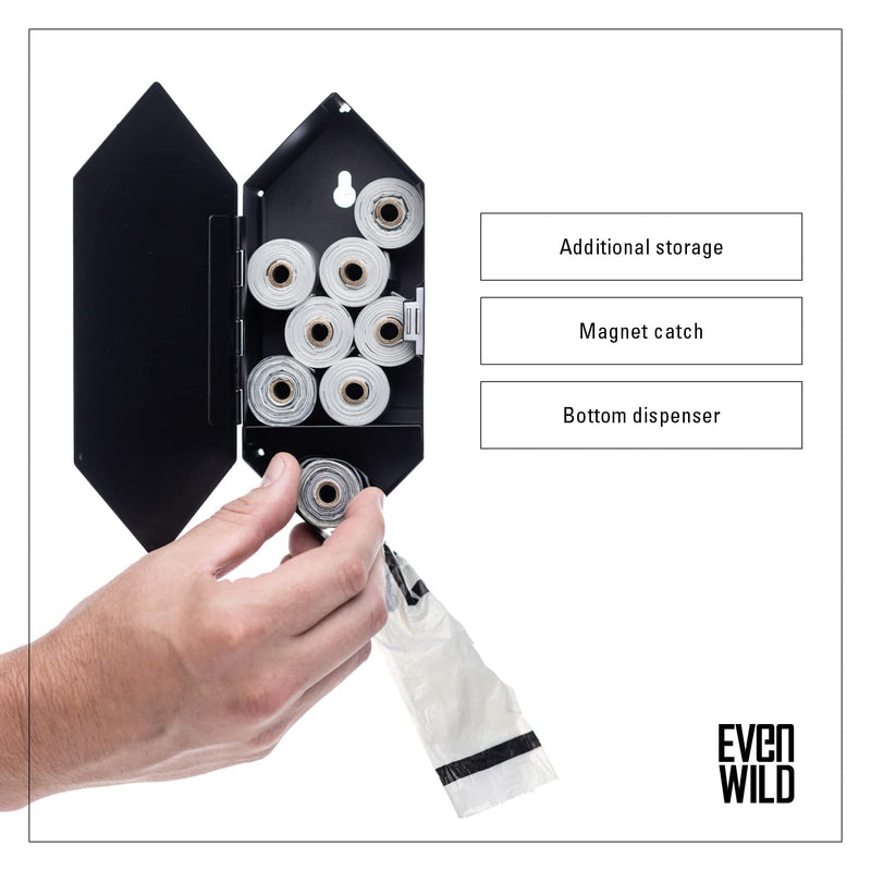 Even Wild Dog Poop Bag Holder - with Pitched Roof for Wet Weather Plus 8 Doggie Poop Bags Rolls for Poop Bag Dispenser. Wall Mount, Indoor Outdoor Container for Doggy Poo or Kitty Litter Waste Bags - BeesActive Australia