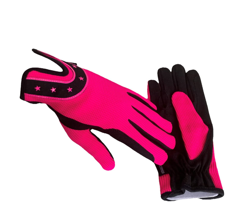 Ladies All Sports Outdoor Equestrian Gloves Horseshoe Design in Pink, Black & Purple Medium - BeesActive Australia