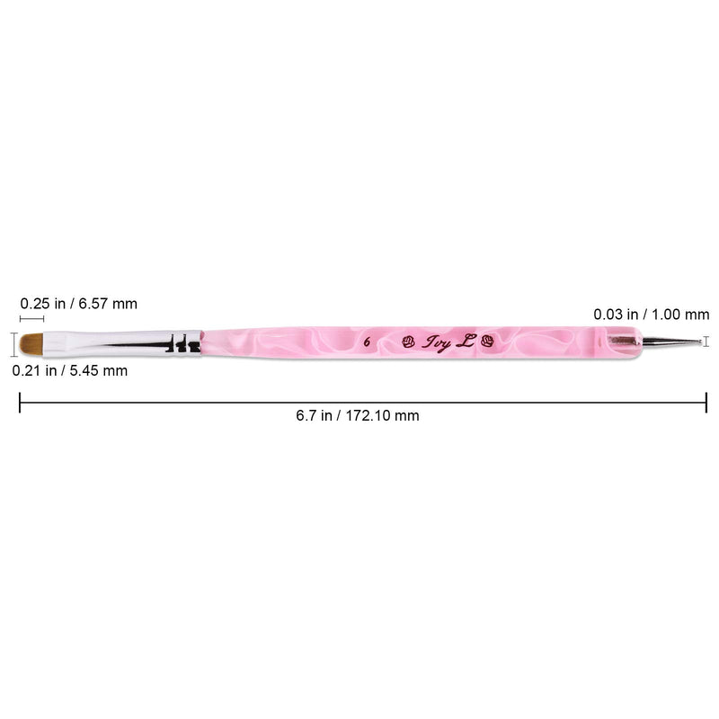 Ivy-L Premium 2 Way French Gel Acrylic Nail Art Kolinsky Brush with Dotting Tool for Professional Manicure Cuticle Clean up Nail Art Design (Size # 6, Pink Marble) Size # 6 - BeesActive Australia