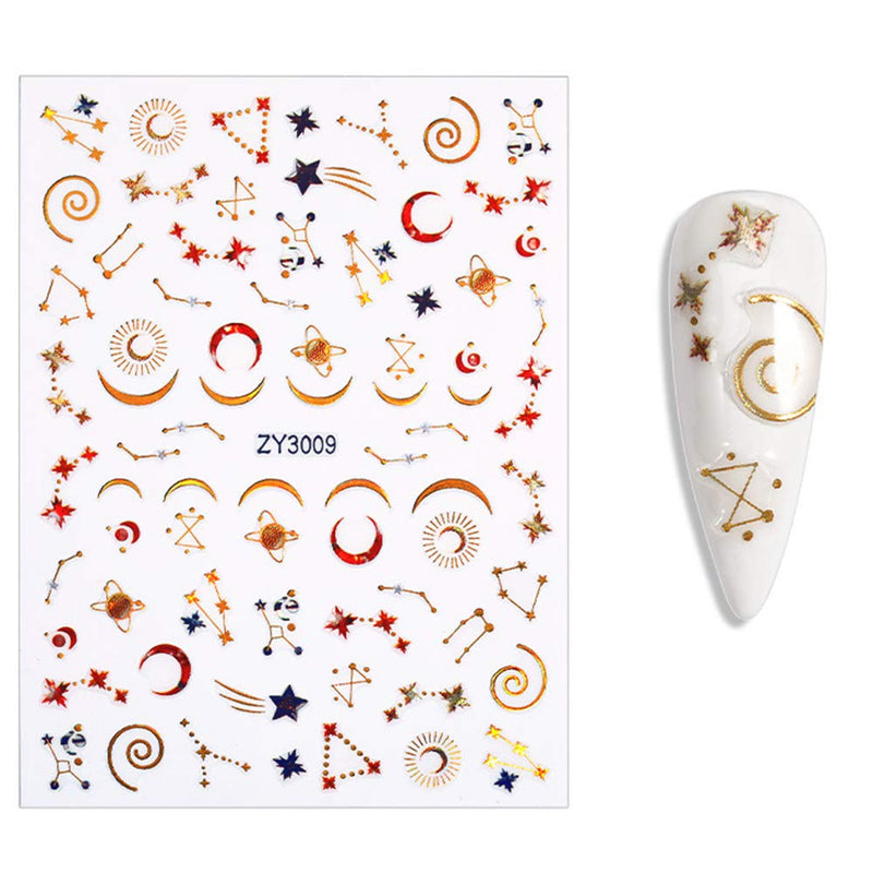 Star Moon Metallic Self-Adhesive Nail Stickers Decals for Women, 3D Metallic Star Moon Geometry Gem Line Manicurist Design Stickers Decals Manicure Fingernail Decorations Gift for Women Girls-8 Sheets - BeesActive Australia