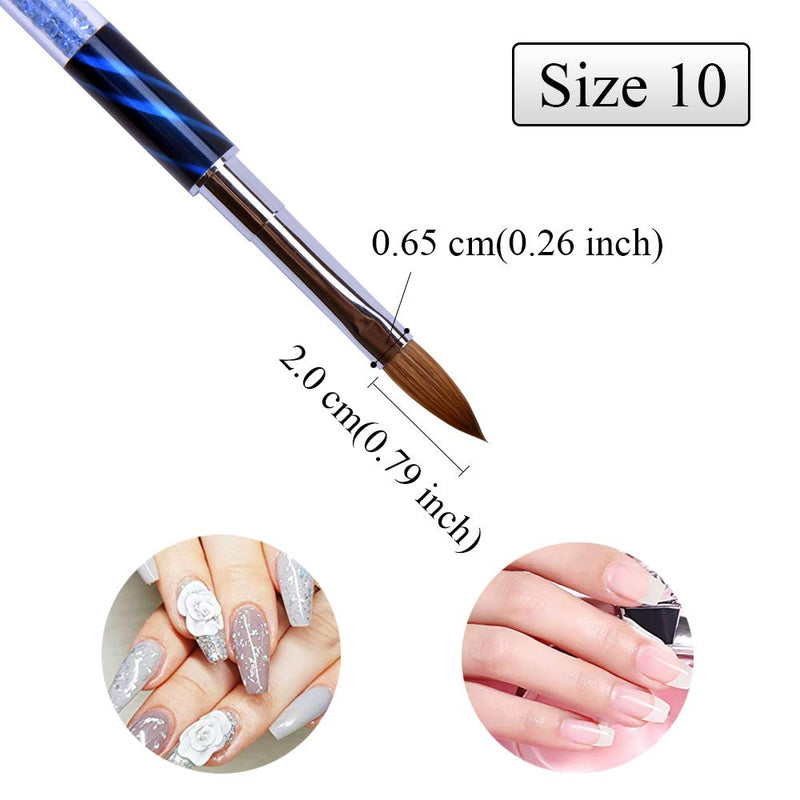 Ycyan 1Pcs Kolinsky Sable Acrylic Nail Brush Size 10 Blue Rhinestone Handle Nails Tool Blue #10 - BeesActive Australia