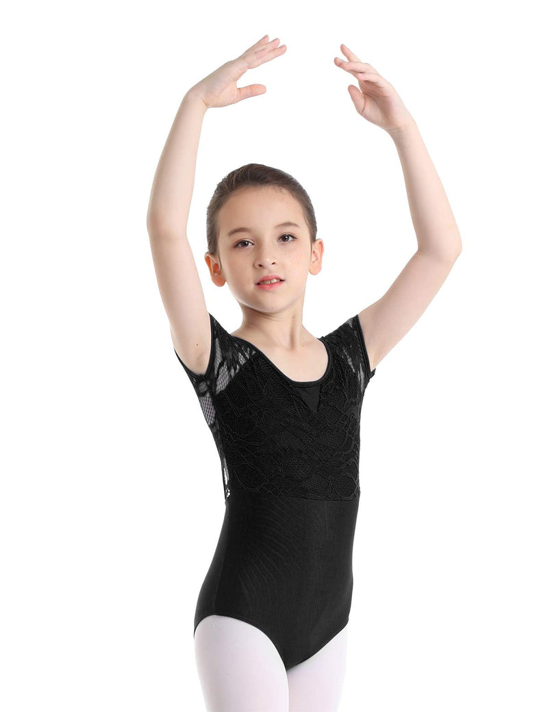 [AUSTRALIA] - moily Kids Girls Floral Lace Cutout Back Camisole Leotard Gymnastics Ballet Dance Activewear Dress Black 7/8 