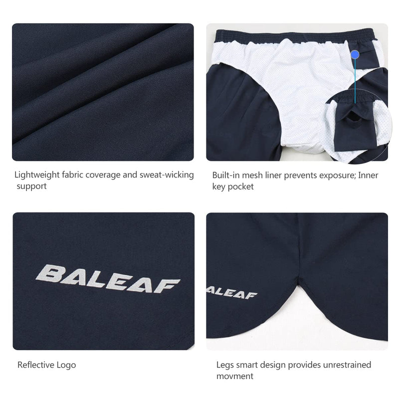 BALEAF Men's 3'' Running Shorts Gym Quick Dry Athletic Workout Pocket Lightweight Brief Navy 3X-Large - BeesActive Australia