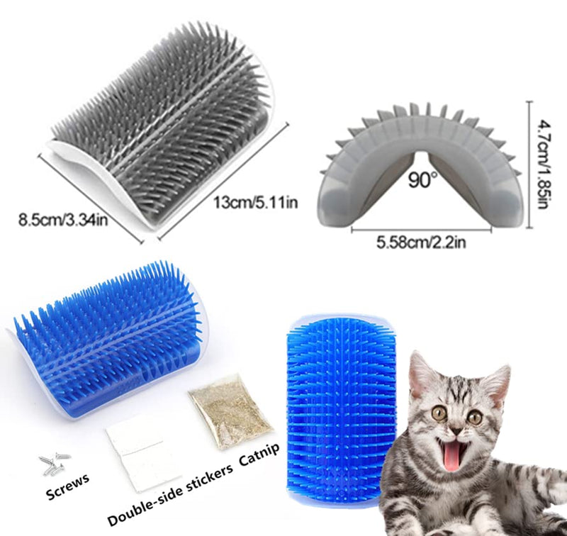 Magnoloran 6 Pack Cat Self Groomer with Catnip Pouch Wall Corner Groomers Cat Face Scratcher Pet Grooming Brush Massage Combs for Short Long Haired Cats Fur Pets Dog Kitten Puppy 2 Grey+1 Black+1 Dark Blue+1 Light Blue+1 Pink - BeesActive Australia