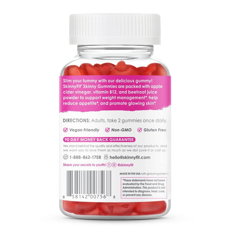 SkinnyFit Skinny Gummies Apple Cider Vinegar Gummies w/ The Mother, Healthy Weight, Immune Support, Vitamin B9, B12, Beetroot, Pomegranate, Vegan-Friendly, 60 Count - BeesActive Australia