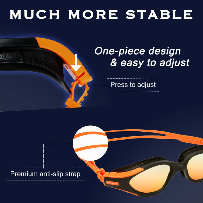 Swim Goggles - UV Polarized Swimming Goggles for Men Women Adults, Wide View and Adjustable, Anti-fog and No Leaking Orange - BeesActive Australia
