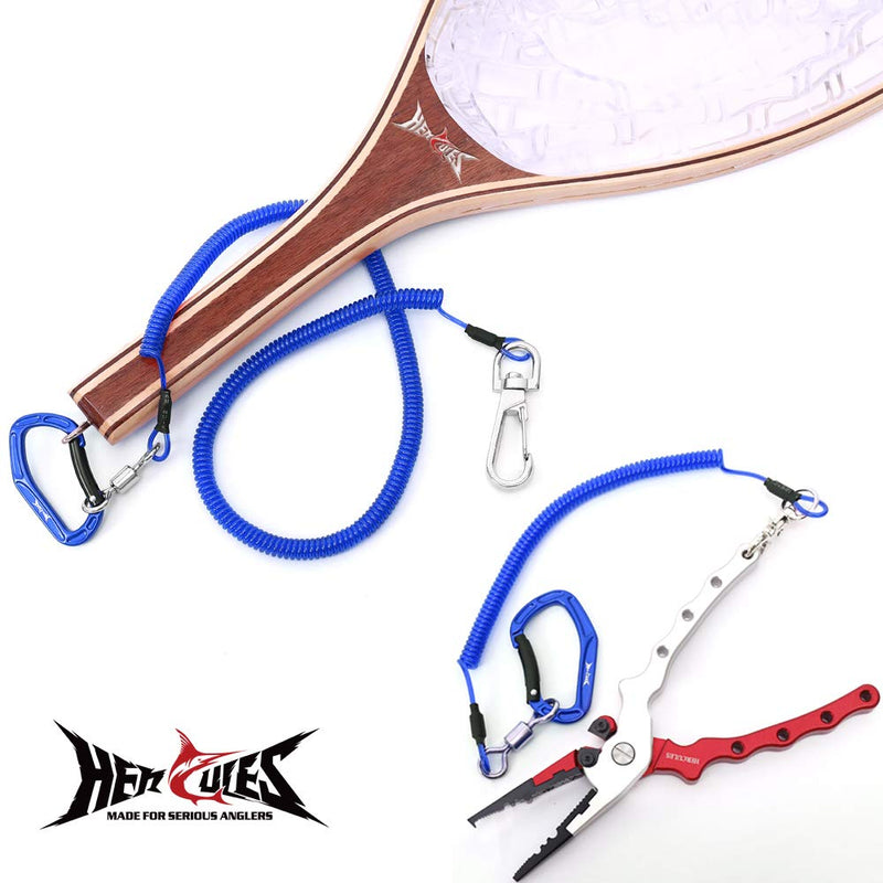 HERCULES M4 Heavy Duty Fishing Lanyard, Coiled Lanyard for Fishing, Rods, Pliers, Boating, Paddles, Kayak Pack of 2 Blue (17.7" Plus, 5.9") - BeesActive Australia