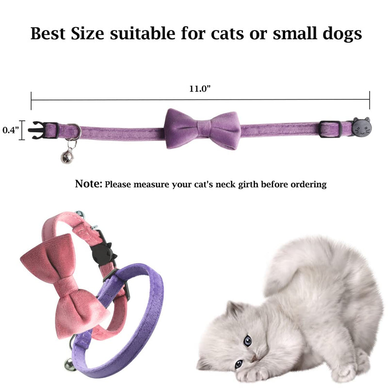 2 Pack Breakaway Cat Collars with Bell and Bowtie Comfortable Velvet Cat Collar with Cute Safety Buckle Adjustable Pet Collar for Kitty Kitten Puppy Neck Accessories for Daily Wearing Kitten One Size Brown & Pink - BeesActive Australia