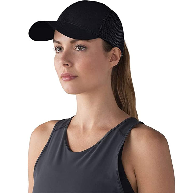 High Ponytail Hole Baseball Hats Cap for Women,Messy Bun Hat Adjustable Cotton and Mesh Trucker Baseball Sun Cap Black-white(w) - BeesActive Australia