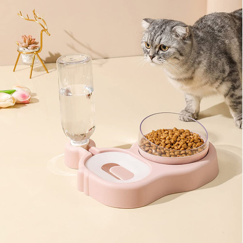 Double Dog Cat Bowls Water and Food Bowl Set, 15° Tilted Raised Cat Bowls with Automatic Water Dispenser Bottle and Detachable Cat Dish, Pet Feeder for Small or Medium Size Dogs Cats Puppy Kitten Rabbit 2 in 1 Bowls Green - BeesActive Australia