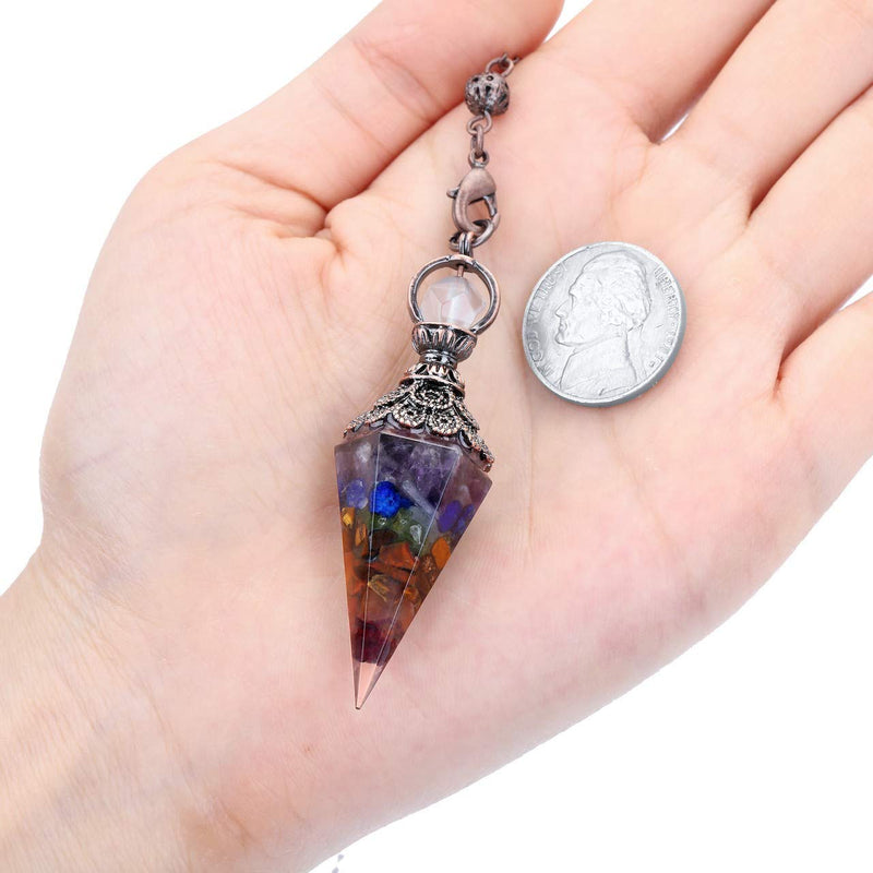 JOVIVI 7 Chakra Dowsing Pendulum Crystal Healing Hexagonal Gemstone Crystals Point Pendulum for Divination Scrying Dowser 7 Chakra Crystals - BeesActive Australia