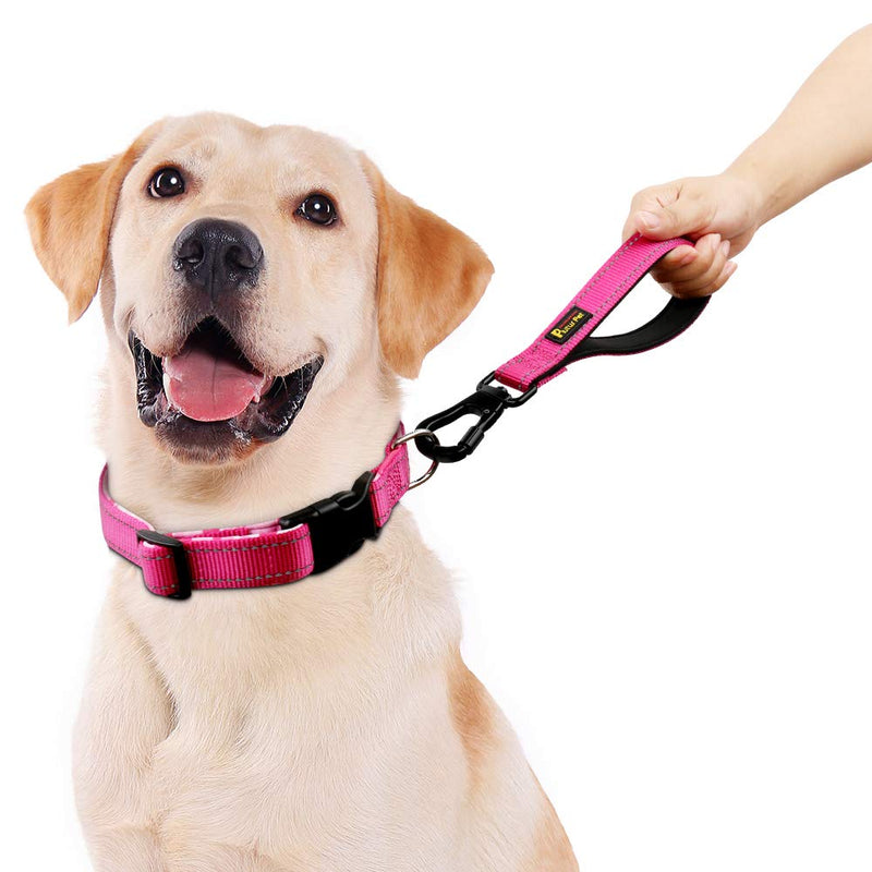PLUTUS PET Short Dog Leash, Reflective Nylon Padded Handle, Strong Traffic Pet Lead with Carabiner Clip, Perfect for Large or Medium Dogs 10 Inch (Pack of 1) Pink - BeesActive Australia