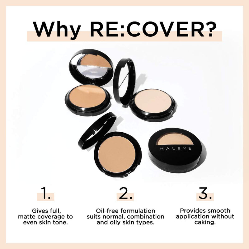 HALEYS RE:COVER Pressed Powder (2.25) Vegan, Cruelty-Free Powder Foundation Makeup - Control Oil & Shine and Even Skin Tone with Buildable to Full Coverage for a Flawless Matte Finish 2.25 - BeesActive Australia