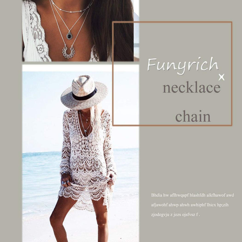 Funyrich Boho Layered Beads Necklace Chain SilverFlower Crystal Necklaces Pendant Jewelry for Women and Girls - BeesActive Australia