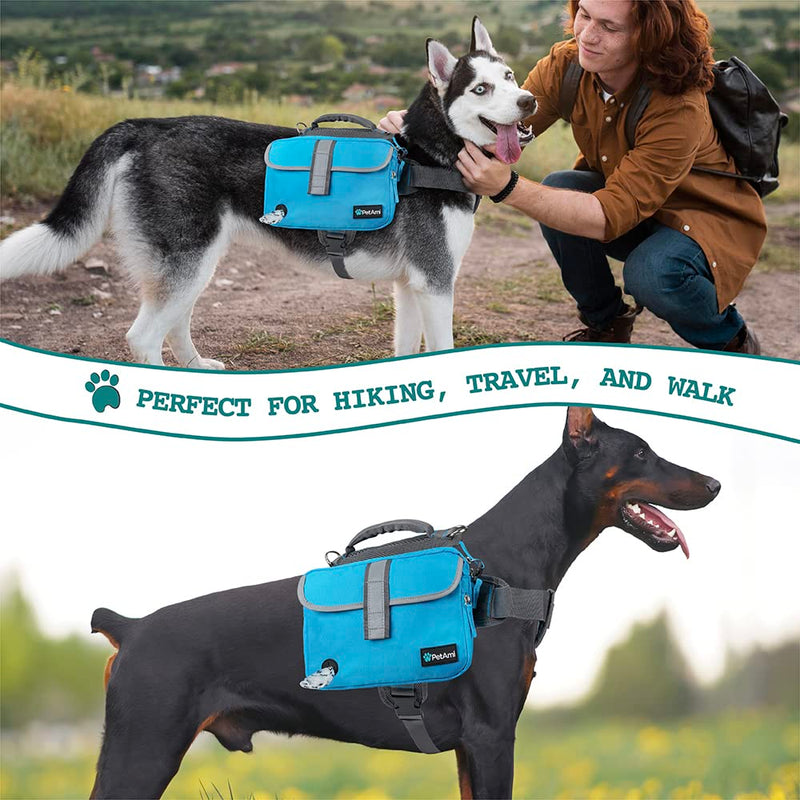 PetAmi Dog Backpack for Medium Large Dogs, Dog Saddle Bag for Dogs to Wear, Harness Saddlebag with Reflective Safety Side Pockets for Hiking, Camping, Vest Dog Pack for Travel Blue - BeesActive Australia
