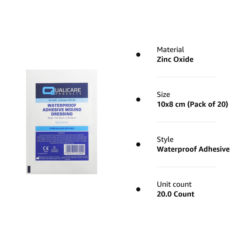 Qualicare Clear Transparent Washproof Waterproof Adhesive Wound Dressings - 10cm x 8cm (20 Pack) 10x8 cm (Pack of 20) 20 Pack - BeesActive Australia