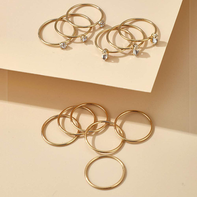 Missgrace Boho Gold Rhinestones Ring Set Finger Rings Sets Vintage Carved Knuckle Rings for Women and Girls 12 Pcs - BeesActive Australia