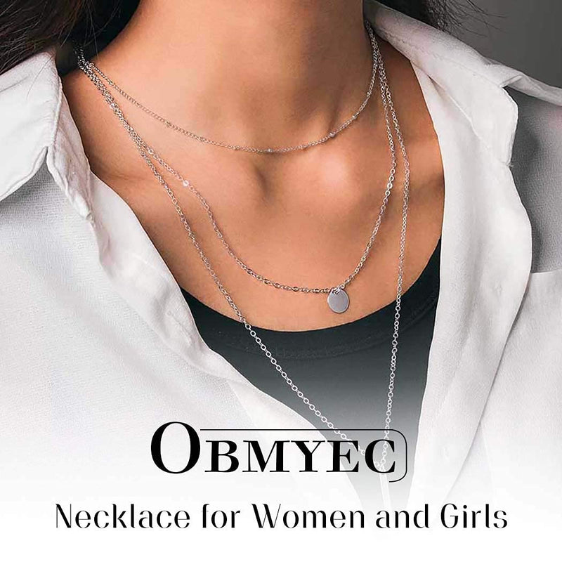 Obmyec Sequin Bar Necklaces Silver Beaded Choker Pendant Layered Neck Link Chain Long Sequins Necklace Chain Dainty Adjustable Necklace Jewelry for Women and Girls - BeesActive Australia