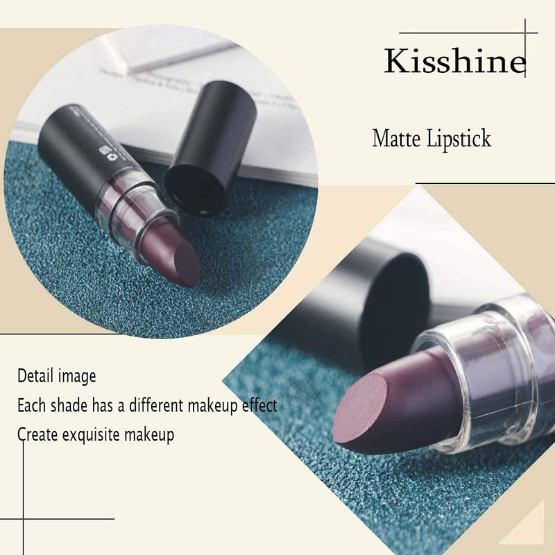 Kisshine Matte Lipsticks Gothic Colorful Lipstick Party Long Lasting Non Fading Lip Stick Cosmetics Makeup Gift for Women and Girls Pack of 1 (Purple 11#) Purple 11# - BeesActive Australia