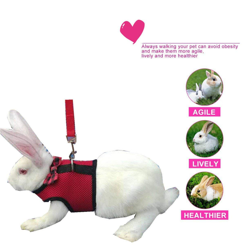 Rabbit Harness with Leash Adjustable Soft Mesh Vest Harness for Bunny Kitten Guinea Pig Rat S Red - BeesActive Australia