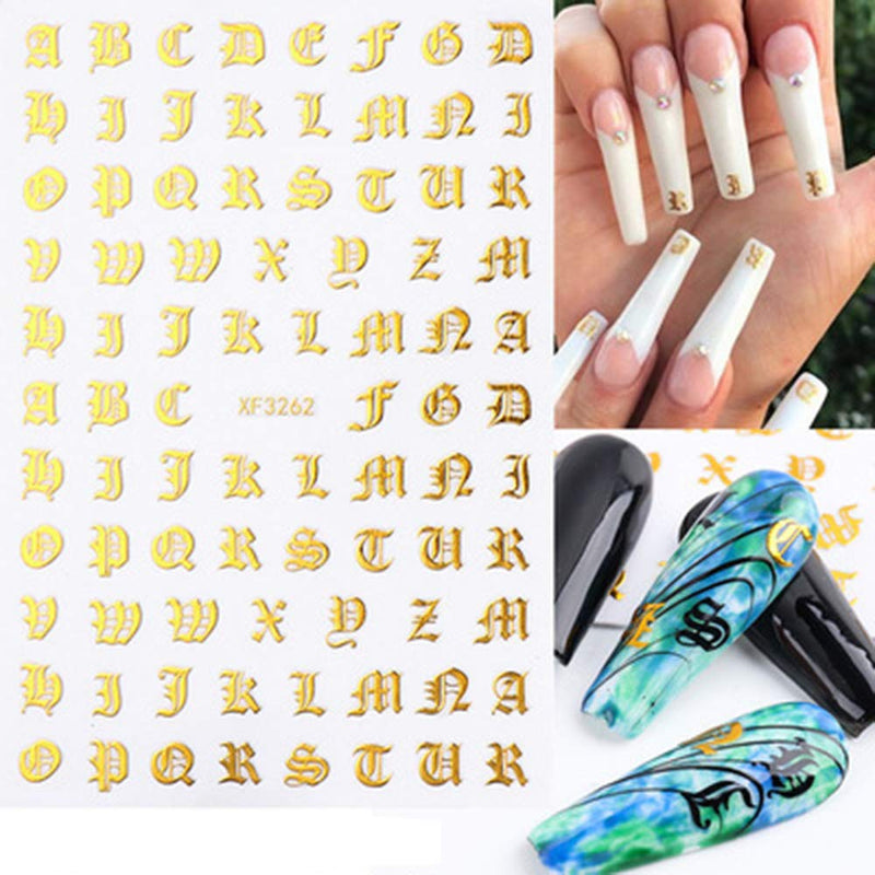 8 Sheets Nail Art Stickers 3D Letter Nail Art Stickers Decals Decoration Old English Alphabet Design Self-Adhesive Letter Nail Stickers Nail Art Decor Supplies for Women 6 - BeesActive Australia