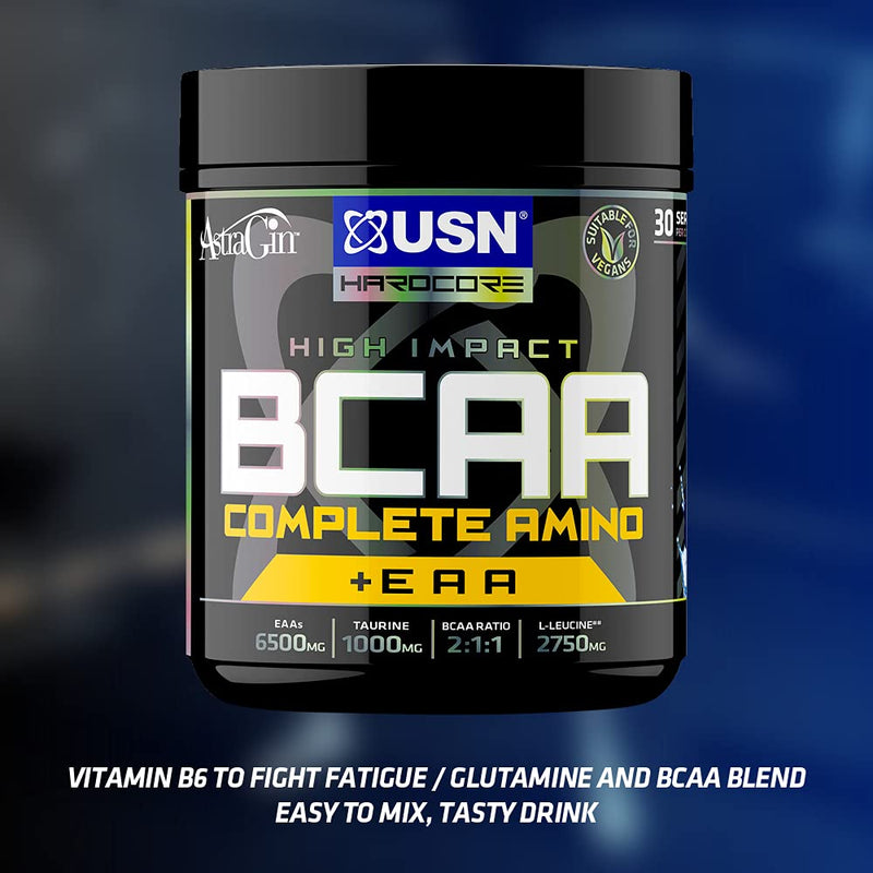 USN Complete Amino Blue Raspberry Flavour BCAA + EAA 400g (30 Servings): High Impact Essential Amino Acids & BCAA Powder 400 g (Pack of 1) - BeesActive Australia