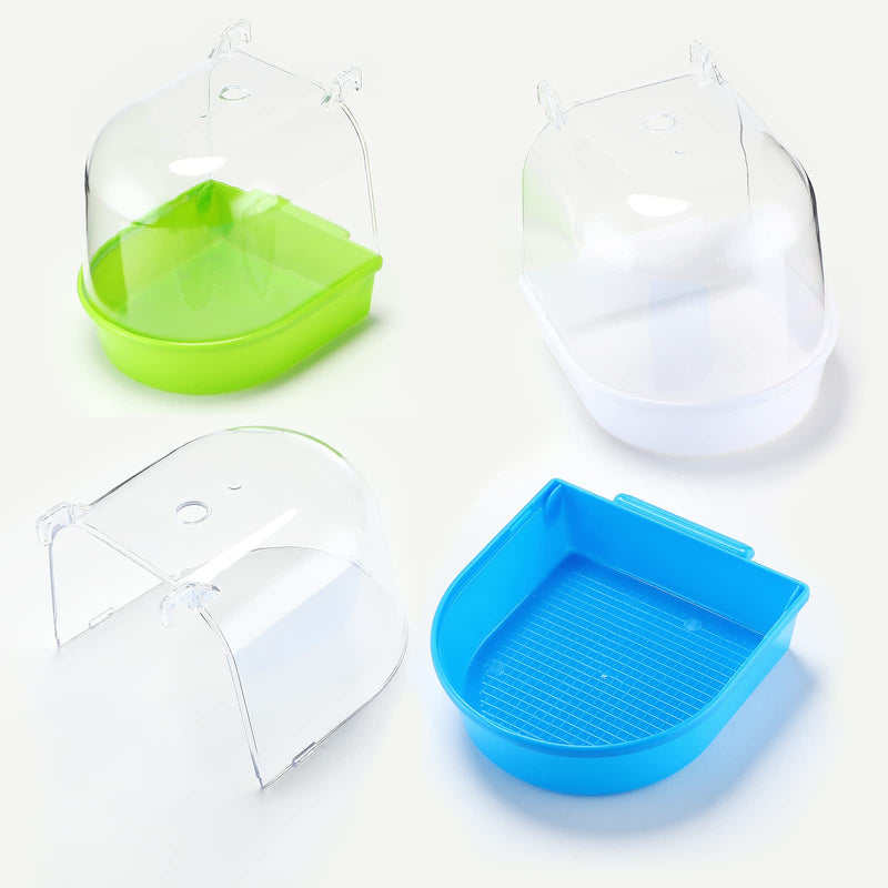 3 Pieces Clear Bird Bath for Cage Parakeet Bird Cage Accessories Hanging Bird Bath Box Parrot Bird Bathing Tub with Clear View for Small Birds Cockatiel Conure Canary Budgies Parrots Blue Green White - BeesActive Australia