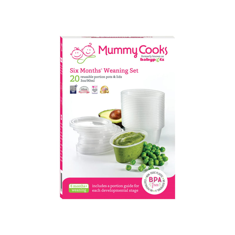 Mummy Cooks, 20 6 Month Plus Weaning Portion Pots for Freezing Baby Food, Reusable, no BPA - BeesActive Australia