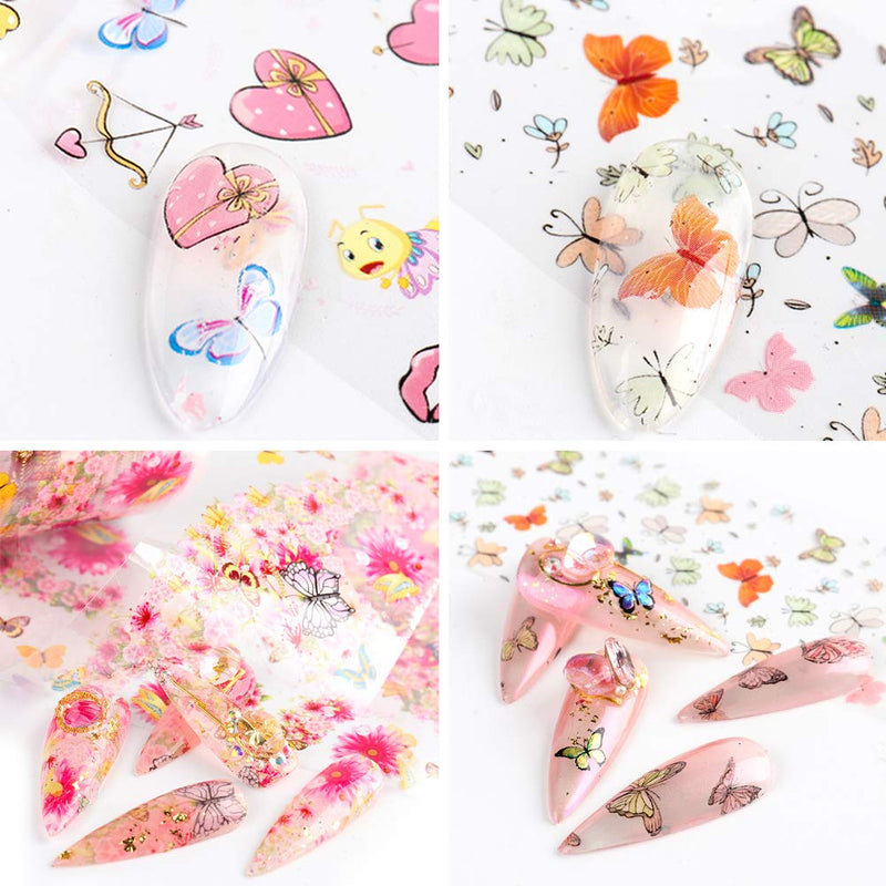 Butterfly Nail Art Foils Transfer Stickers Nail Art Supplies Flower Heart Unicorn Butterflies Nail Design Decals Adhesive Nail Foils Nail Art Decoration Manicure Transfer Tips Nail Arts (10 Sheets) - BeesActive Australia